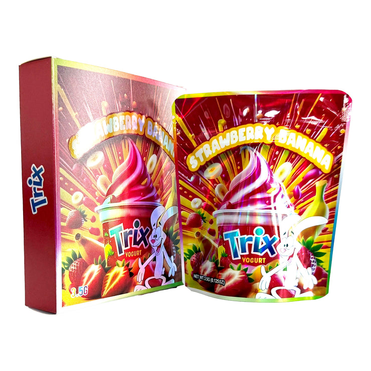 Strawberry Banana Trix Yogurt 3.5g Holographic Bag with Matching Box Design (500 Units / Per Lot)