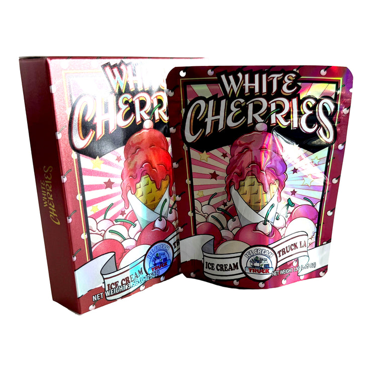 White Cherries Ice Cream 3.5g Holographic Bag with Matching Box Design (500 Units / Per Lot)