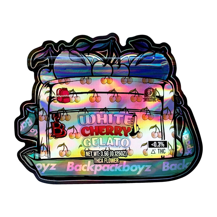 White Cherry Gelato Back Pack Boyz 3.5g Holographic Die Cut Shape Bag (500 Units / Per Lot)